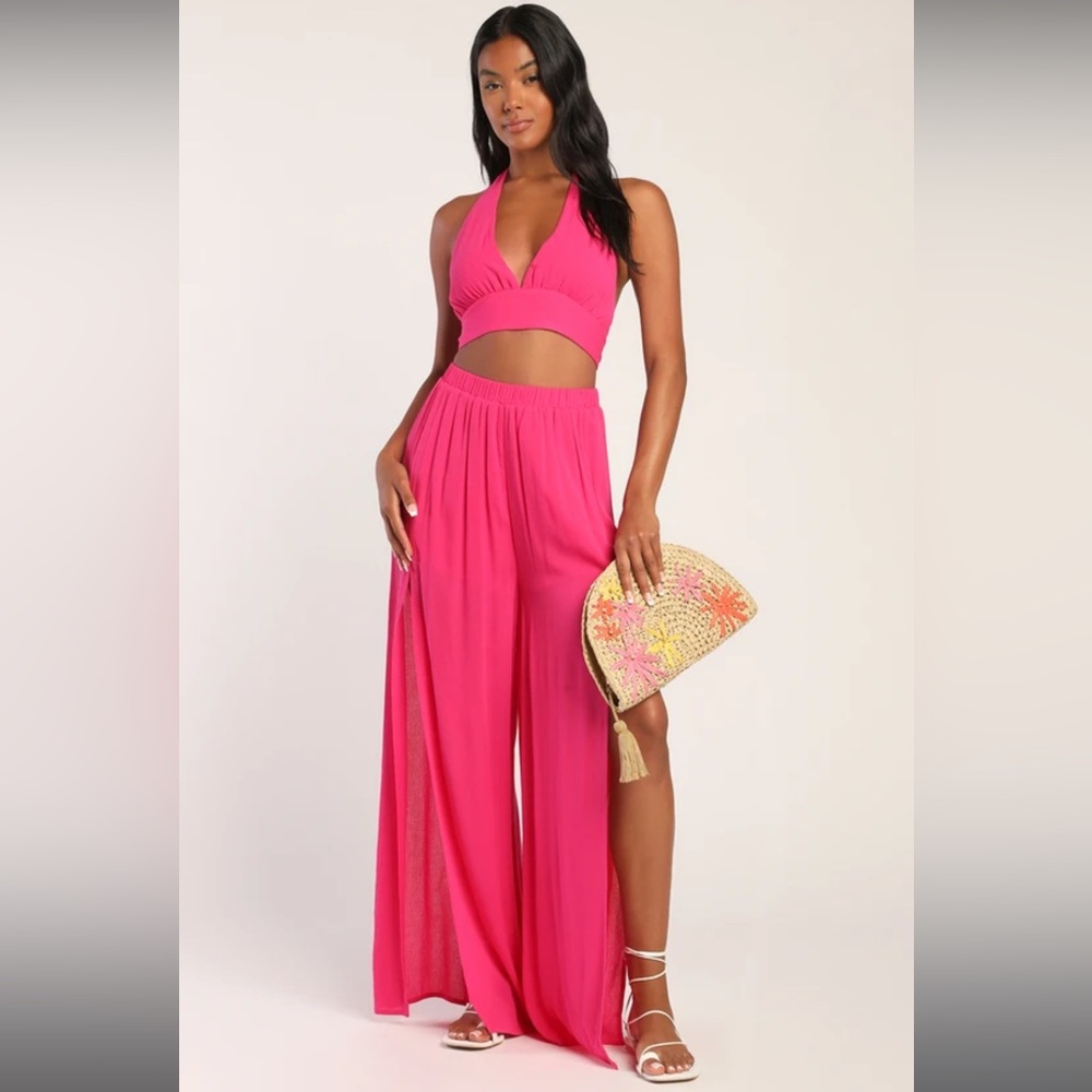 Lulus Always Irresistible Hot Pink Tie-Back Two-Piece Jumpsuit